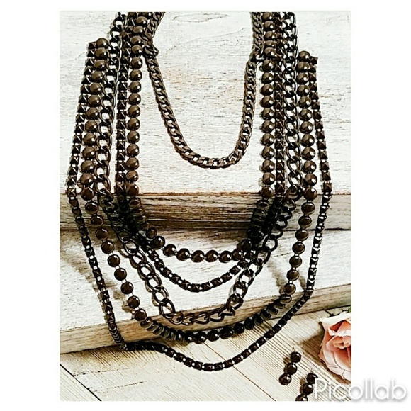 Brown Metal Beads Multi-layered Statement Necklace - Picture 4 of 5